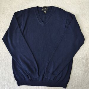 Eddie Bauer V-Neck Sweater Men's L Tall Blue 100% Supima Cotton Made in UK